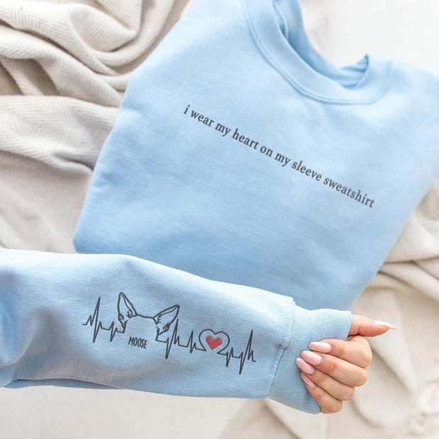 Embroidered Sweatshirt With Dog Ears On Sleeve | I Wear My Heart On My Sleeve Sweatshirt Dog