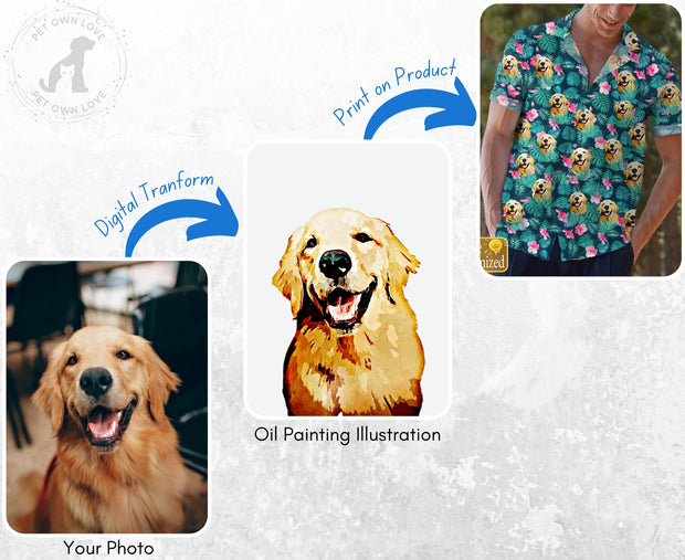 Hawaiian Swim Shorts And Shirt With Dog Face, Custom Hawaiian Shirt With Dog Face