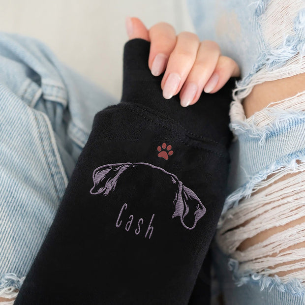 I Wear My Heart On My Sleeve with Dog Names | Dog Ears Outline Sweatshirt | Embroidered Sweatshirt