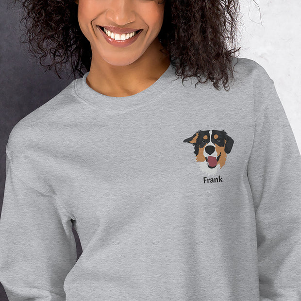 Custom Dog Face Sweatshirt | Embroidered Pet Portrait Apparel | Personalized Dog Face Beige Sweater