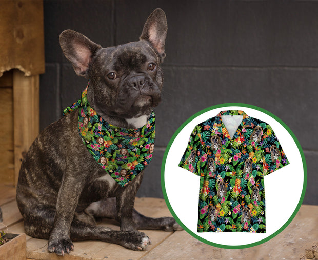 Personalized Dog Hawaiian Bandanas with Pet Photo, Custom Hawaiian Dog Bandanas Matching with Dog Owner
