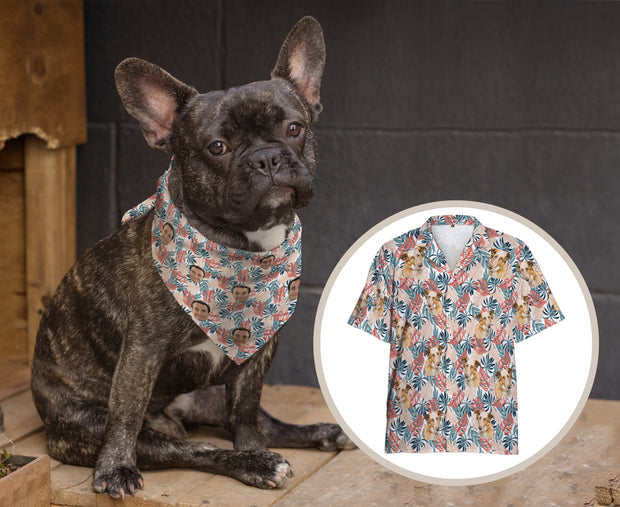 Personalized Dog Bandanas with Photo, Custom Hawaiian Pet Bandanas Matching Hawaiian Human Shirt