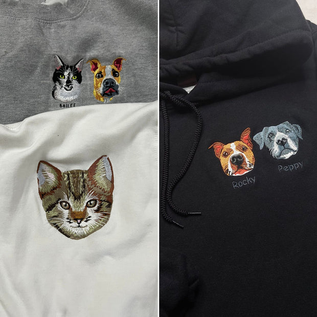 Snuggle Up with Your Best Friend: Custom Pet Face Sweatshirt with Embroidered Pet Portrait