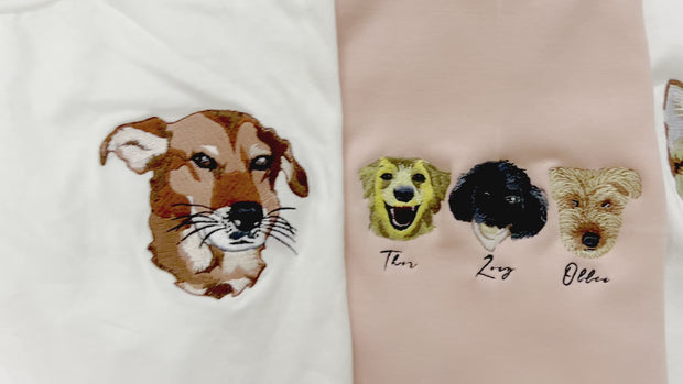 Unisex Custom Art Embroidered Dog Crewneck Sweatshirt, Personalized Pet Embroidered Sweatshirt, Dog Mom