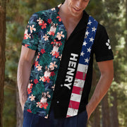 Custom Dog Face Hawaiian Shirts For Men, Matching Hawaiian Outfits, Personalized Hawaiian Shirt with American Flag