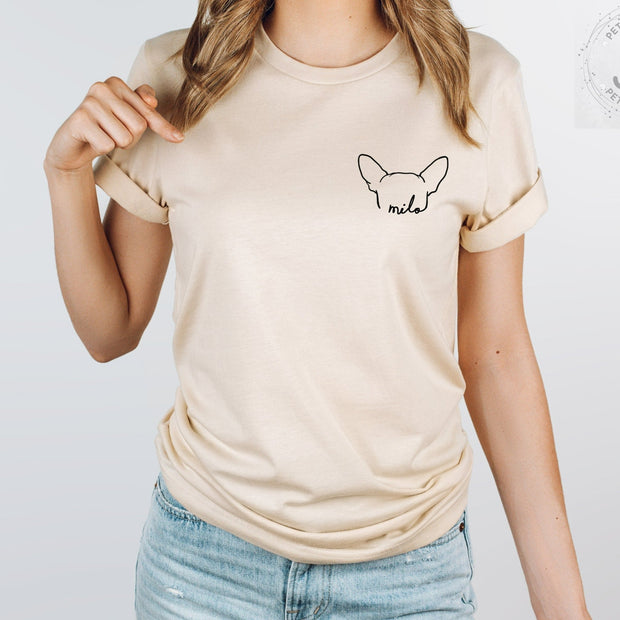 Cotton Custom Graphic Print Pet Ears Outline T- Shirt, Personalized Dog Ears Tee Shirt - petownlove