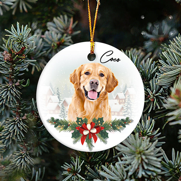 Custom Dog Christmas Ornaments, White Ceramic Ornaments, Memorial Pet Ornaments Gift, First Christmas Ornament - petownlove