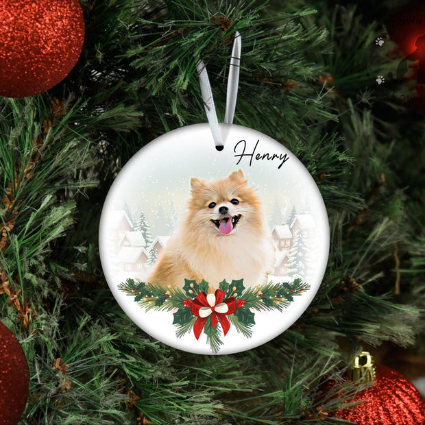 Custom Dog Christmas Ornaments, White Ceramic Ornaments, Memorial Pet Ornaments Gift, First Christmas Ornament - petownlove