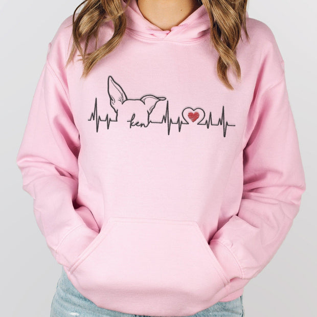 Custom Dog Embroidered Hoodies with Heartbeat, Personalized Embroidery Hoodie - petownlove