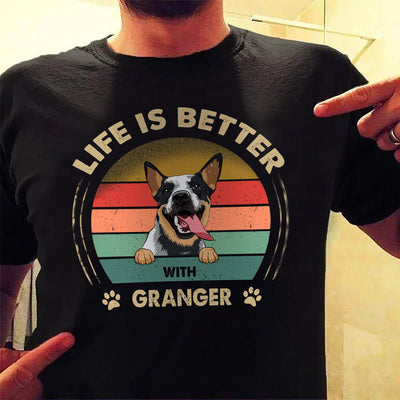 Custom Dog Face Hand-Painted T-Shirt, Live Better with Dog, Personalized Pet Lover Gift - petownlove
