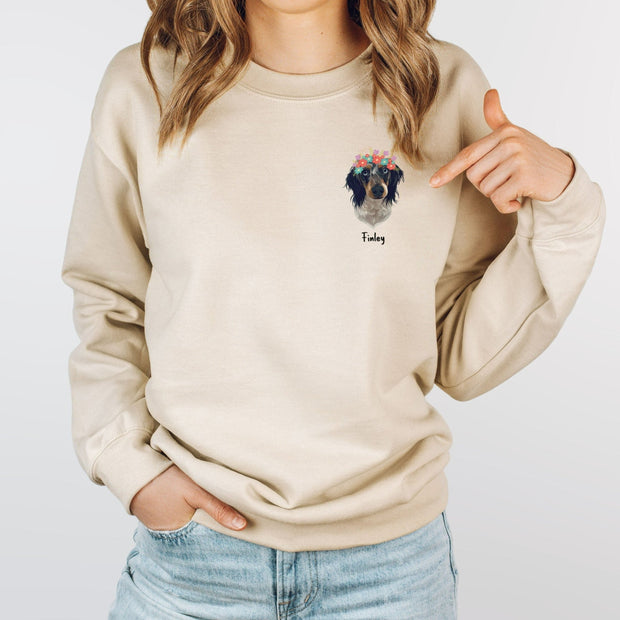 Custom Dog Face with Flower on Crewneck Sweatshirt, Personalized Pet Face Hand-painted Sweatshirt, Dog Mom Gift - petownlove