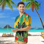 Custom Dog Hawaiian Shirt, Green and Yellow Hawaii Shirt with Hand-Painted Pet Face, Tropical Print Shirts - petownlove