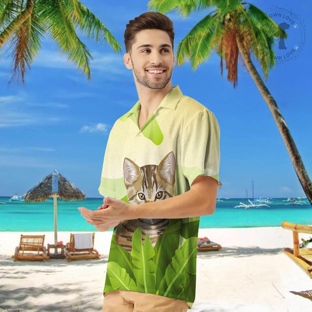 Custom Dog Hawaiian Shirt, Tropical Shirts for Men, Green Hawaiian Shirt with Pet Face Haind-Painting - petownlove