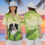 Custom Dog Hawaiian Shirt, Tropical Shirts for Men, Green Hawaiian Shirt with Pet Face Haind-Painting - petownlove