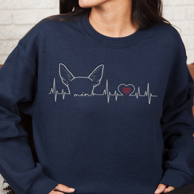 Custom Embroidered Dog Ears Outline Crewneck Sweatshirt, Personalized Embroidery Sweatshirt - petownlove