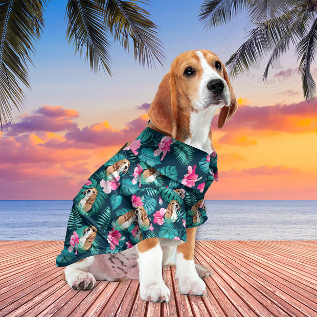 Custom Hawaiian Shirt for Dog and Human, Custom Hawaiian Shirts, Pink Flower Green Hawaiian Beach Vacation Shirt - petownlove
