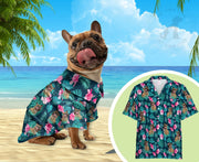 Custom Hawaiian Shirt for Dog and Human, Custom Hawaiian Shirts, Pink Flower Green Hawaiian Beach Vacation Shirt - petownlove