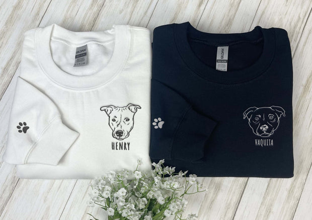 Custom Pet Embroidered Sweatshirts, Dog Embroidered Crewneck, Pet Paw Sleeve Embroidery - petownlove