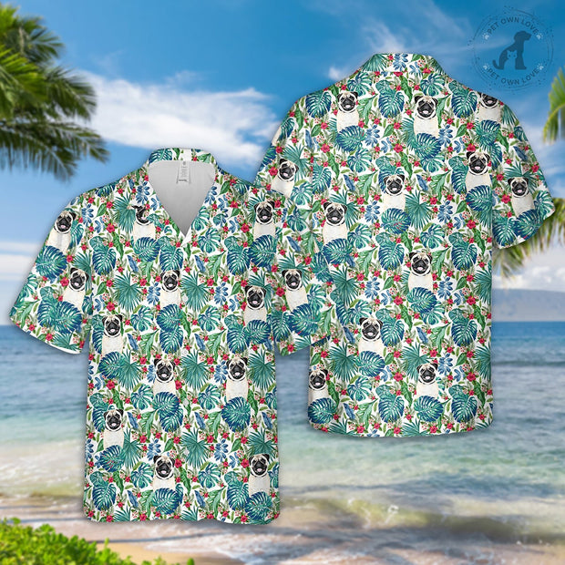 Custom Pet Face Green Hawaiian Shirt, Tropical Print Shirts, Dog Hawaiian Shirt - petownlove