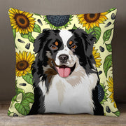 Custom Pet Hand Painting Throw Pillow with Sun Flower Pattern, Custom Pet Pillow Painting, Dog Mom Gift - petownlove