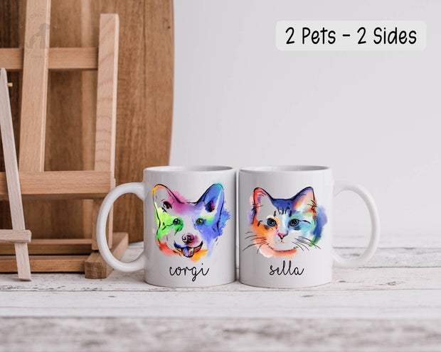 Custom Pet Hand Painting Watercolor Graphic Print on Mug, Personalized Dog Cat Coffee Mug, Dog Memorial Gifts, Gifts for Dog Lovers - petownlove