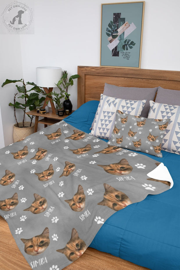 Custom Print Cat Fleece Blanket, Customization Pet Queen King Full Size Blanket, Personalized Gift - petownlove
