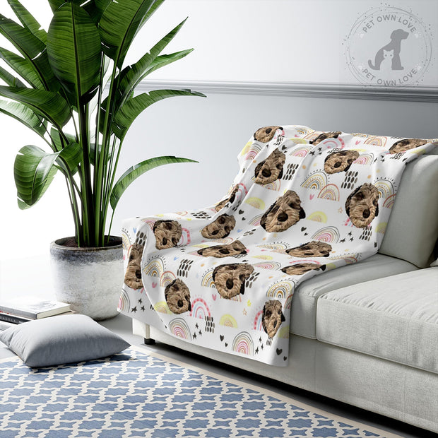Custom Print Dog Fleece Blanket with Rainbow Pattern, Pet Queen King Full Size Blanket - petownlove