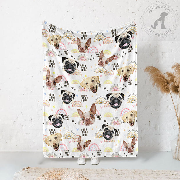 Custom Print Dog Fleece Blanket with Rainbow Pattern, Pet Queen King Full Size Blanket - petownlove
