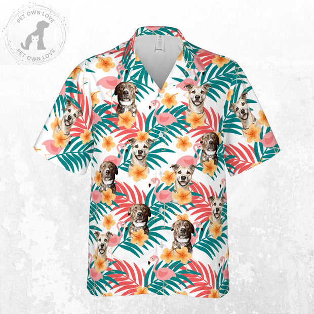 Custom White Floral Hawaiian Shirt With Your Pet Face - petownlove