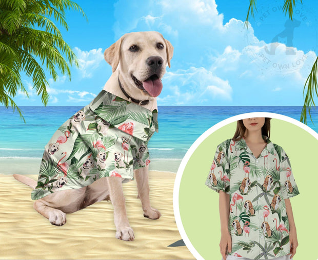 Dog Hawaiian Flamingo Green Shirt Matching With Pet Owner - petownlove