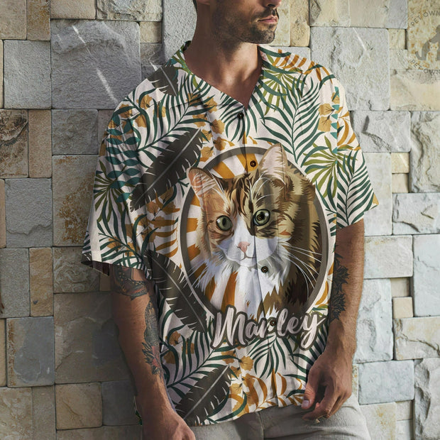 Hawaiian Shirt with Dog Face Hand-Painted, Tropical T- Shirt Mens, Custom Print Hawaiian Shirt - petownlove