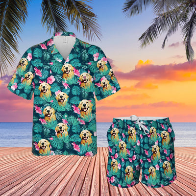 Hawaiian Swim Shorts And Shirt With Dog Face, Custom Hawaiian Shirt With Dog Face - petownlove