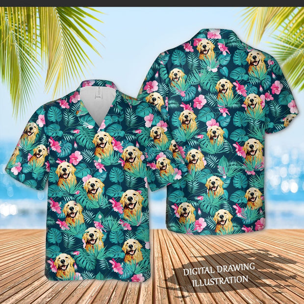 Personalized Dog Bandanas with Pet Photo, Custom Hawaii Dog Bandanas Matching Hawaii Human Shirt