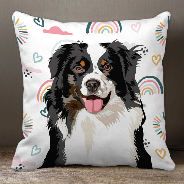 Personalize Pet Hand Painting Throw Pillow with Rainbow Pattern, Custom Pet Pillow Painting with Hand Painting - petownlove