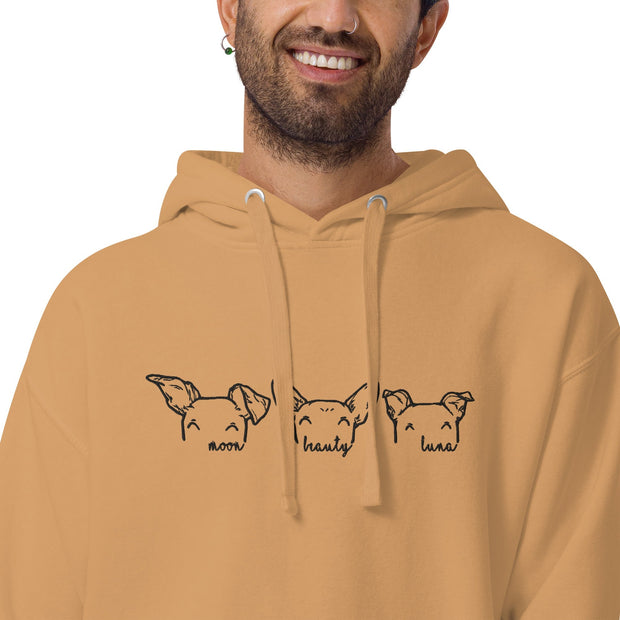 Unisex Embroidered Dog Ears Outline Hoodie, Personalized Embroidery Pet Ears Hooded Sweatshirt - petownlove